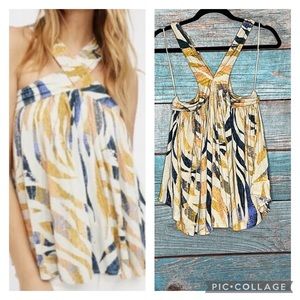 Free People Cross Halter Top Size Small Yellow Blue